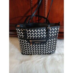 NEW Spartina 449 Daufuskie Island Tote Black/Ivory Geometric Leather & Linen